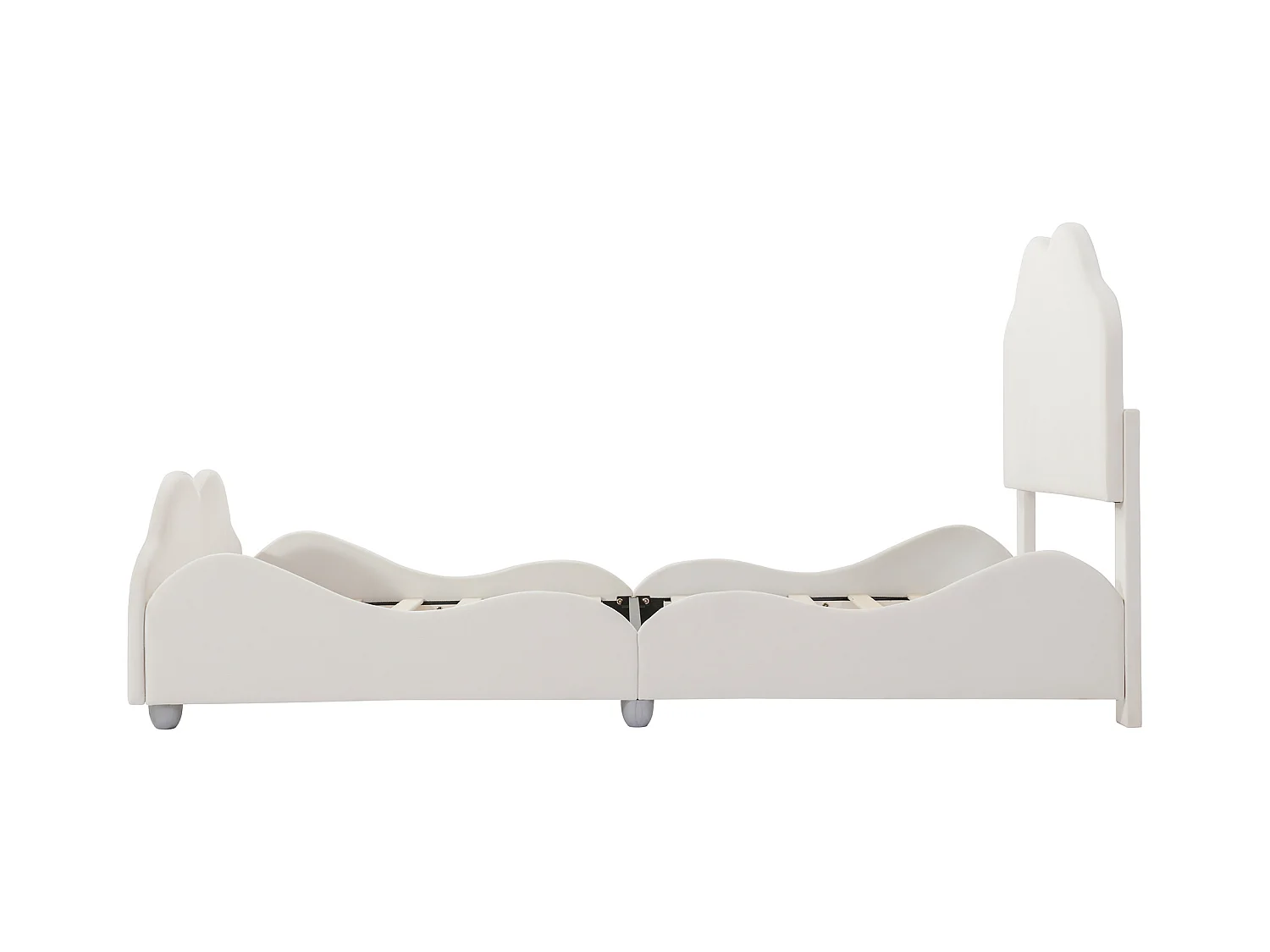 Lit enfant simple 90 X 200 cm beige en velours, avec tête de lit en forme de nuage, sans matelas