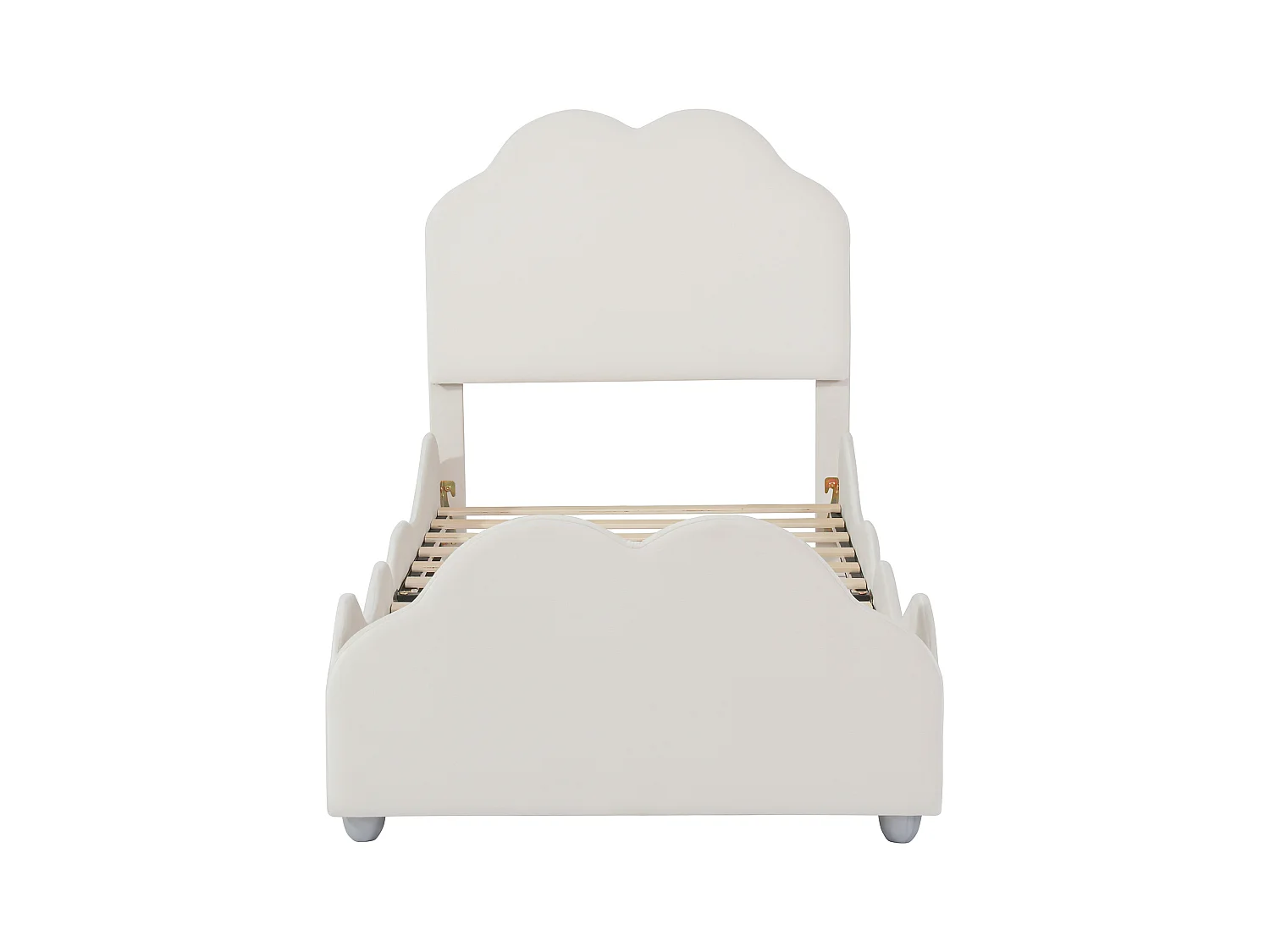 Lit enfant simple 90 X 200 cm beige en velours, avec tête de lit en forme de nuage, sans matelas