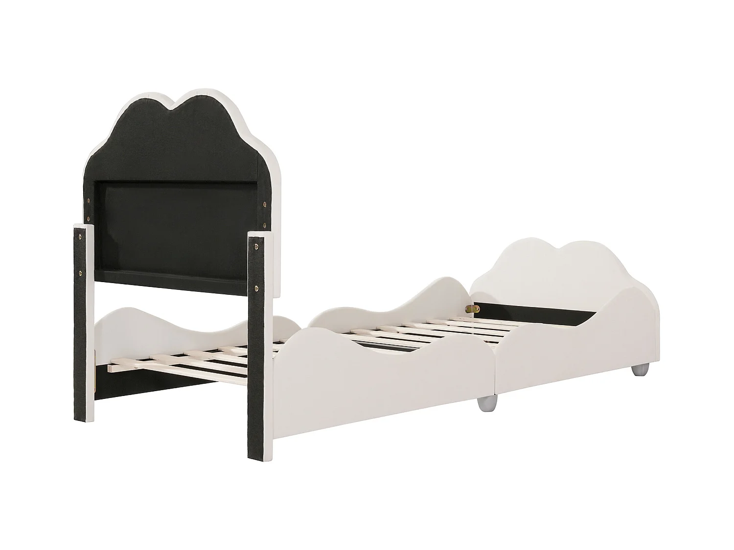 Lit enfant simple 90 X 200 cm beige en velours, avec tête de lit en forme de nuage, sans matelas