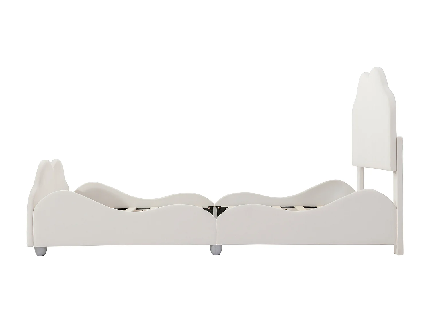 Lit enfant simple 90 X 200 cm beige en velours, avec tête de lit en forme de nuage, sans matelas