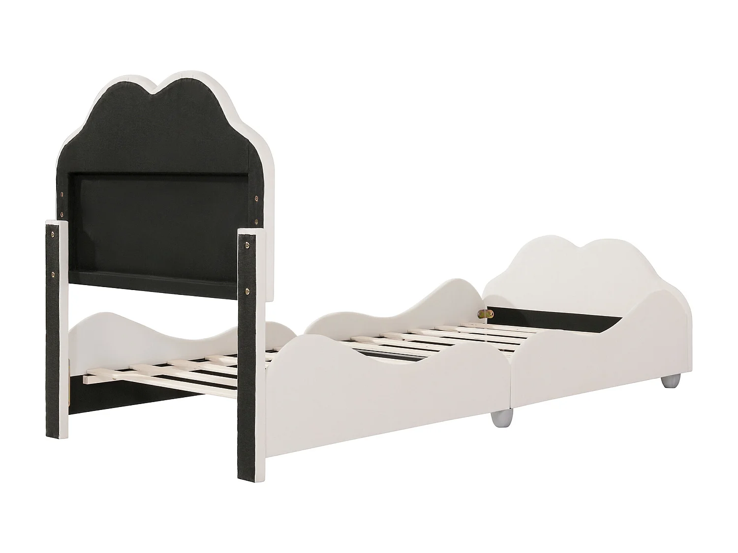 Lit enfant simple 90 X 200 cm beige en velours, avec tête de lit en forme de nuage, sans matelas