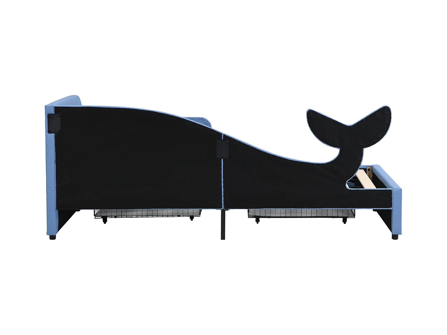 Lit enfant 90x200 cm en forme de baleine – Cododo sécurisé avec tiroirs de rangement, PU bleu(sans matelas)