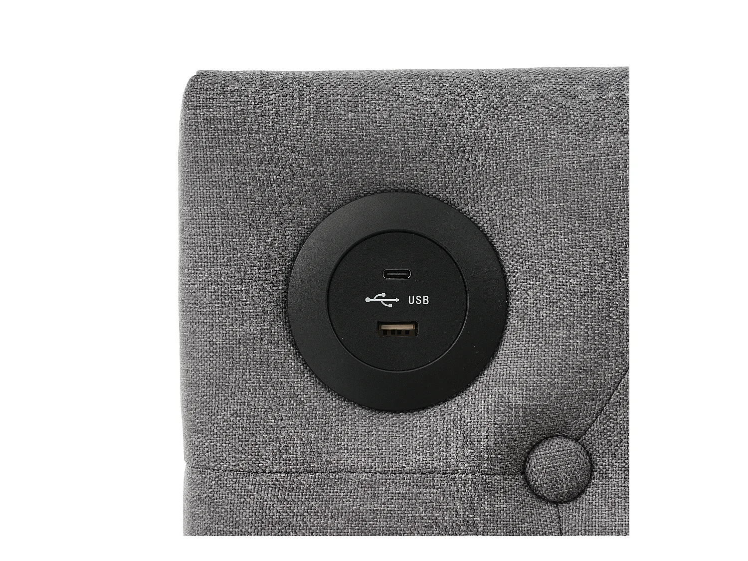 Lit simple 90x190 cm - Lit enfant avec chargement USB et 2 tiroirs - lin gris - sans matelas