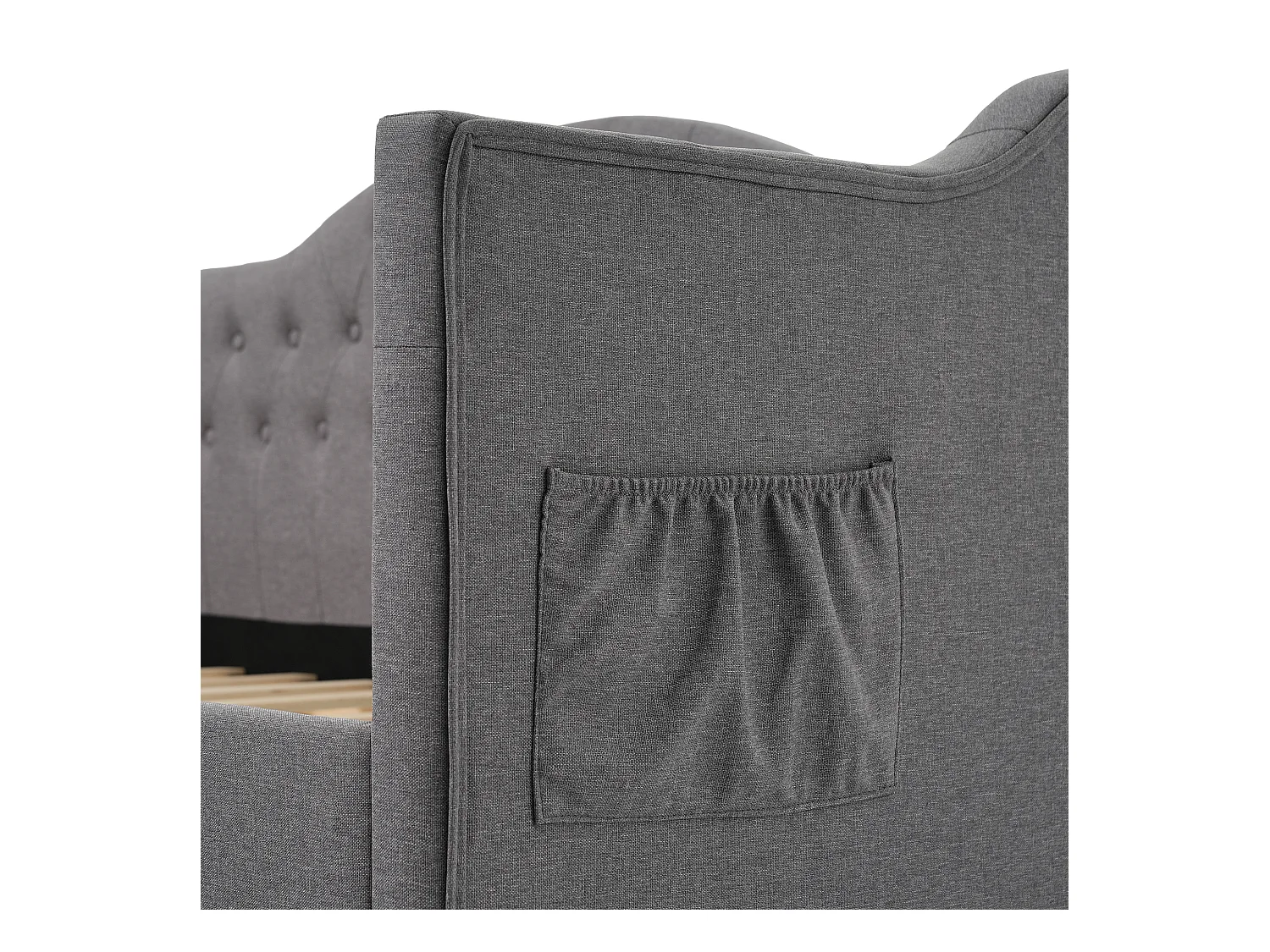 Lit simple 90x190 cm - Lit enfant avec chargement USB et 2 tiroirs - lin gris - sans matelas