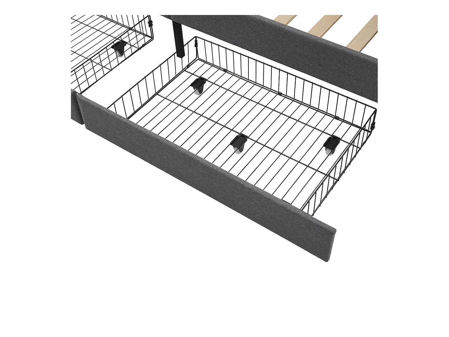 Lit simple 90x190 cm - Lit enfant avec chargement USB et 2 tiroirs - lin gris - sans matelas