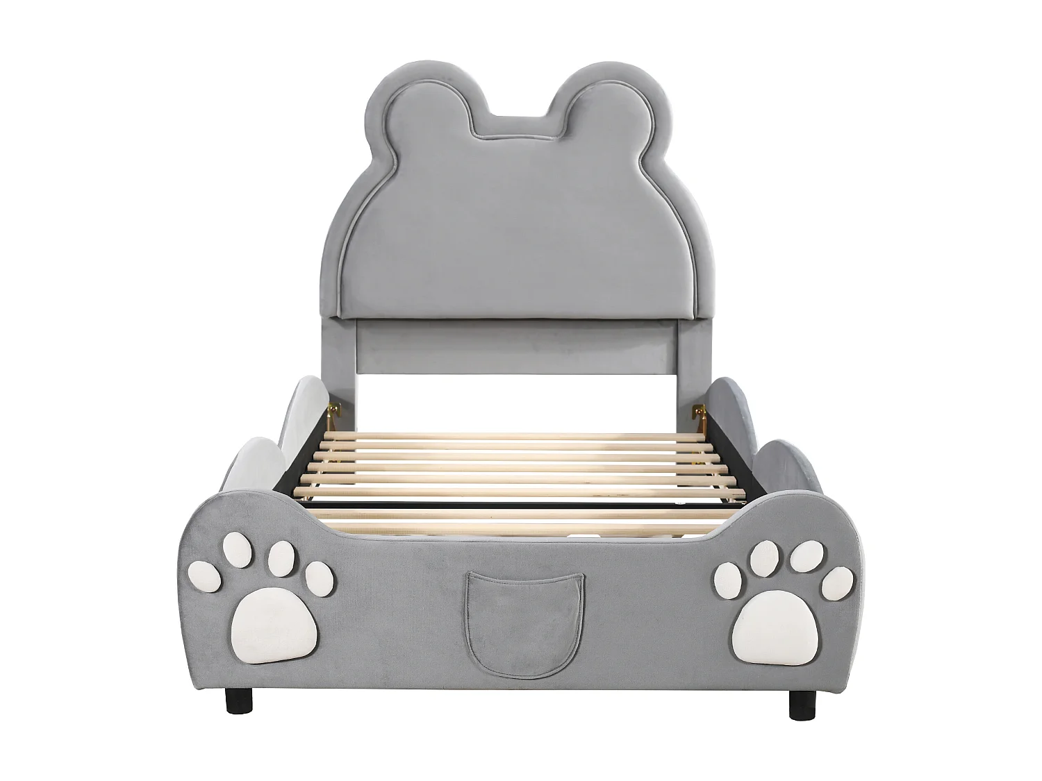 Lit enfant 90x200 cm - Lit ado avec sommier à lattes - Velours gris - Tête de lit capitonnée