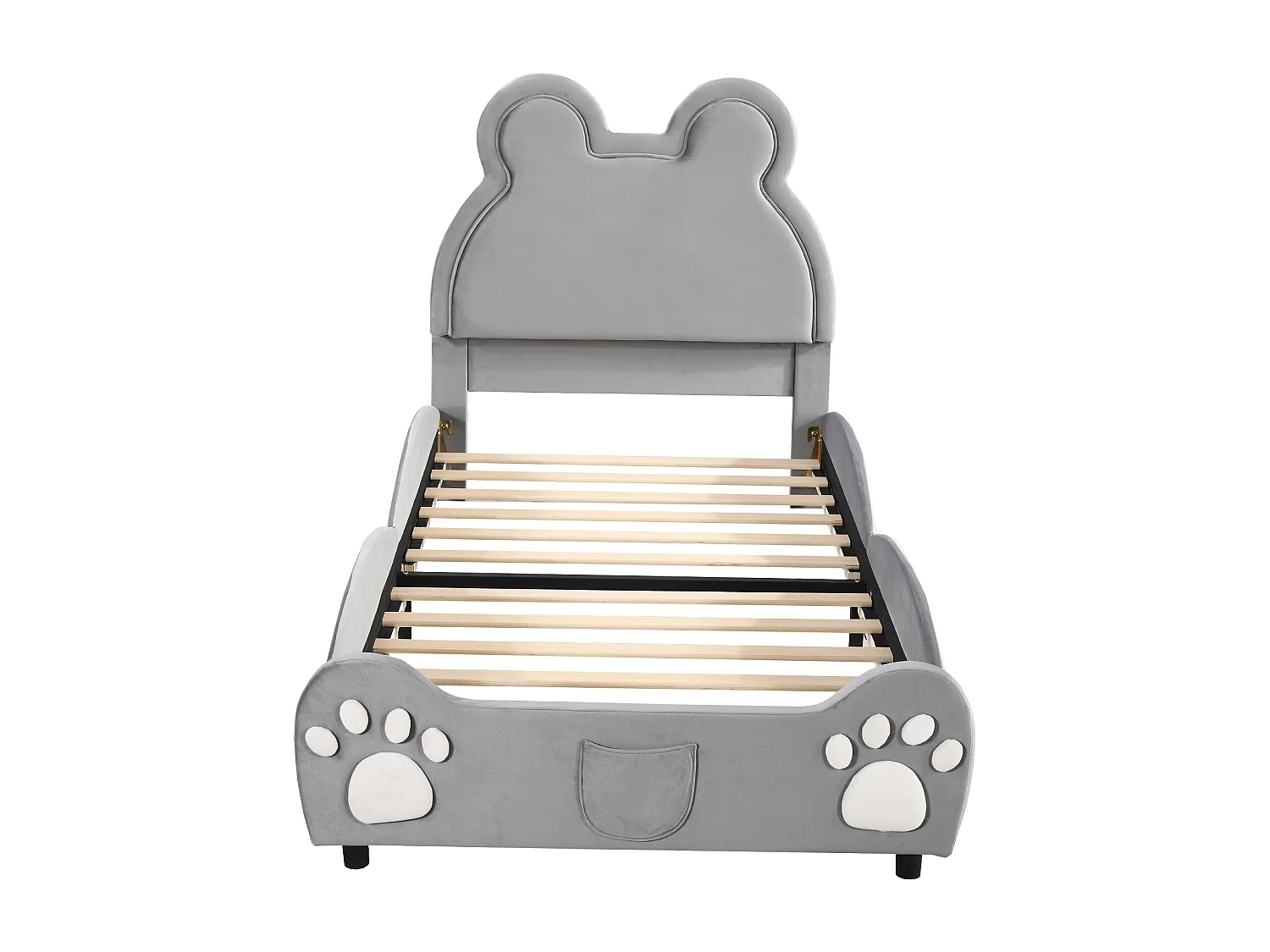 Lit enfant 90x200 cm - Lit ado avec sommier à lattes - Velours gris - Tête de lit capitonnée