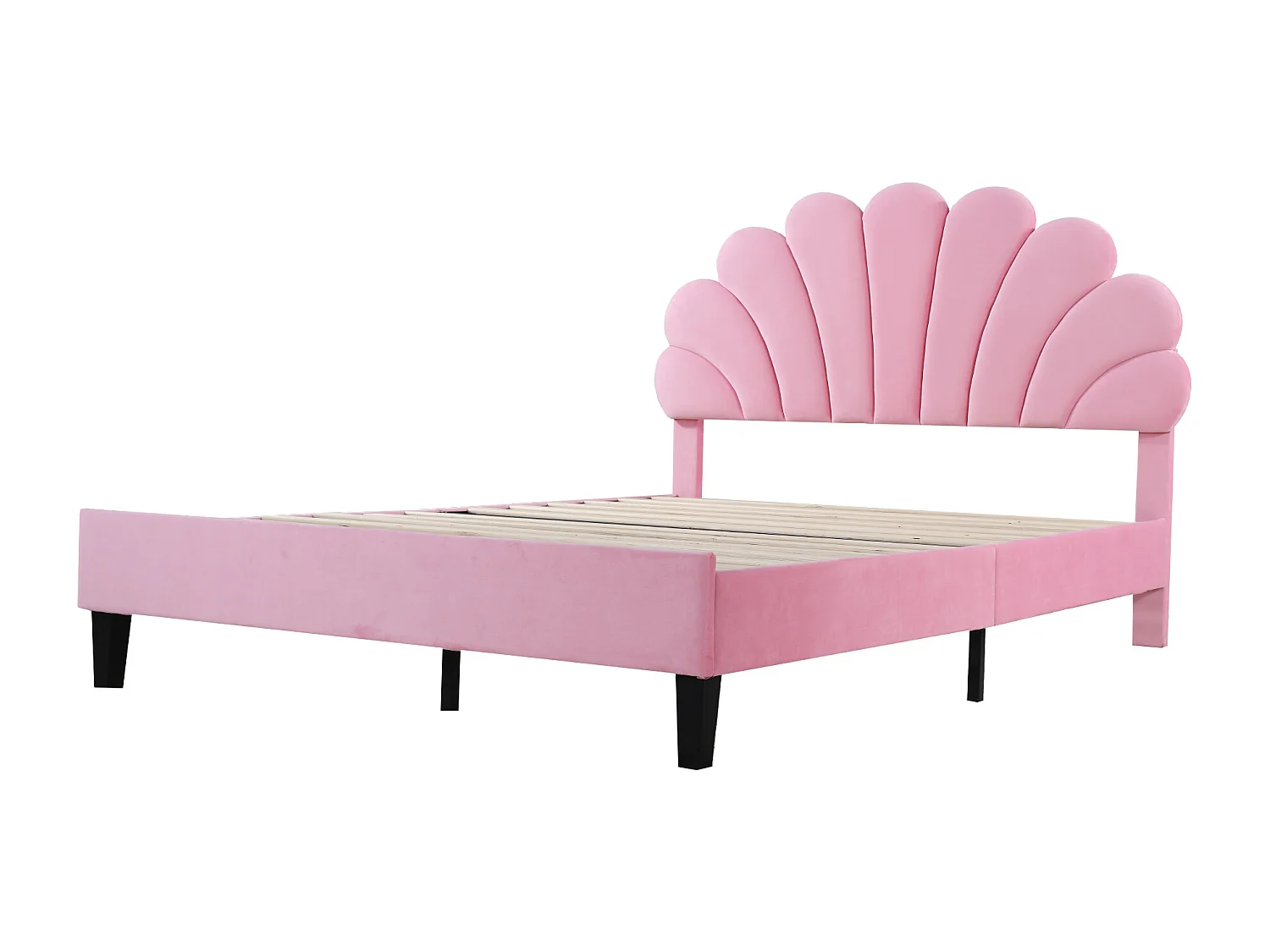 Lit enfant double 140x200cm rose, tête de lit fleurie en velours, sans matelas