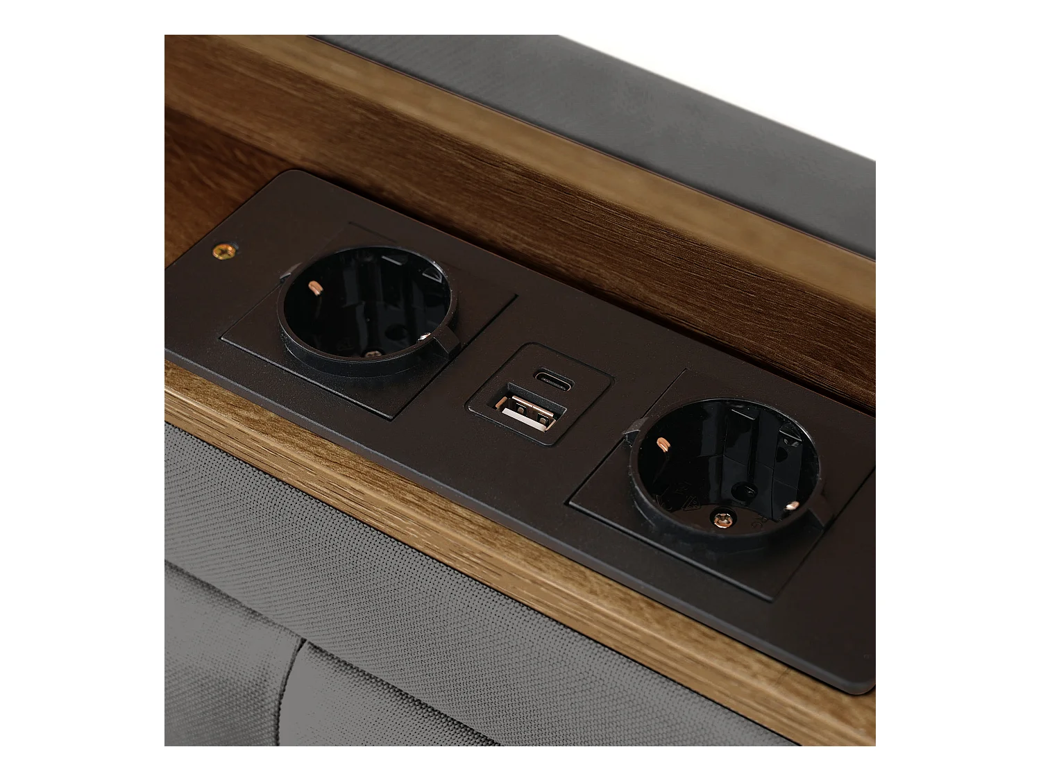 Lit adulte 160x200 cm - Lit double avec USB et 4 tiroirs - Tête de lit réglable - Lin gris