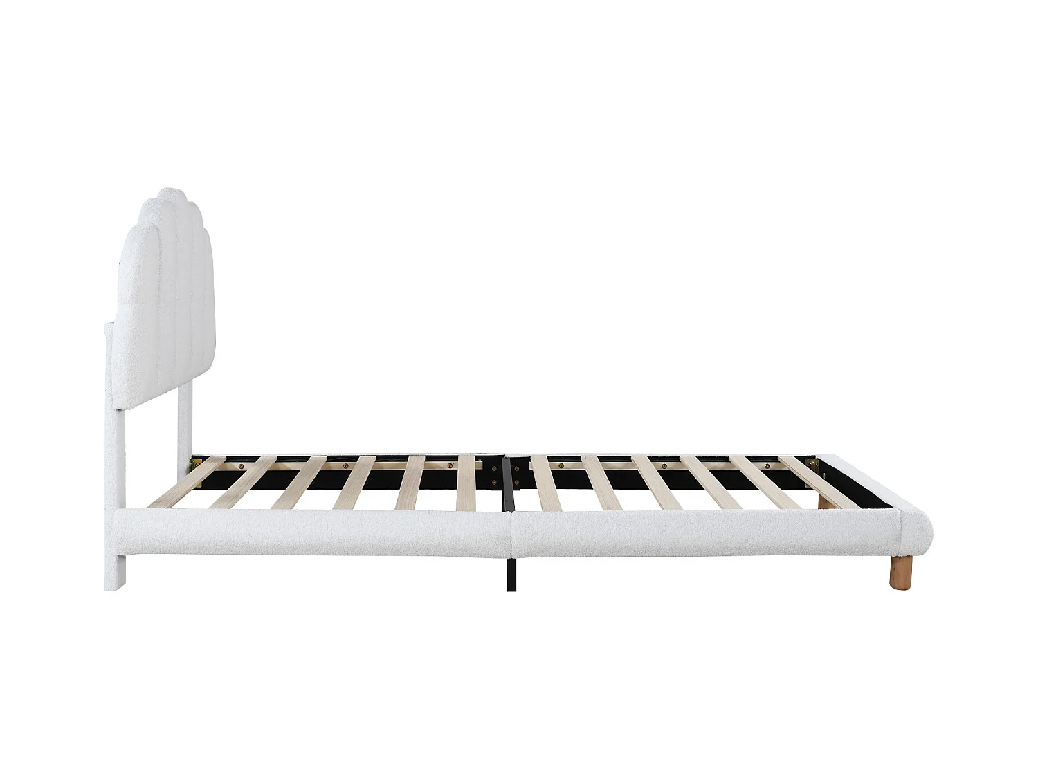 lit enfant simple 90x200cm, en velours blanc avec tête de lit arrondie et structure sécurisée, sans matelas