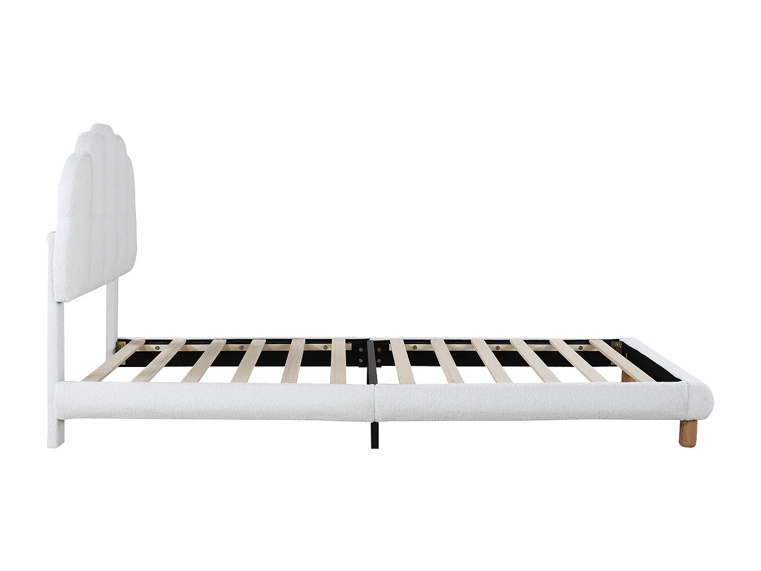 lit enfant simple 90x200cm, en velours blanc avec tête de lit arrondie et structure sécurisée, sans matelas
