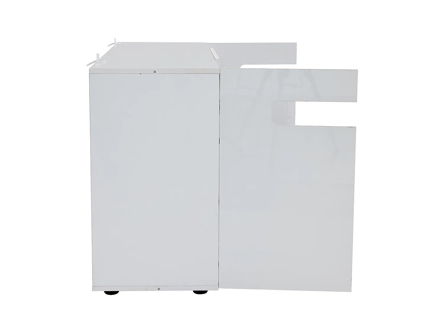 Buffet moderne 140x40x70cm avec 3 portes et tablette en verre, LED inclus, corps en blanc laqué