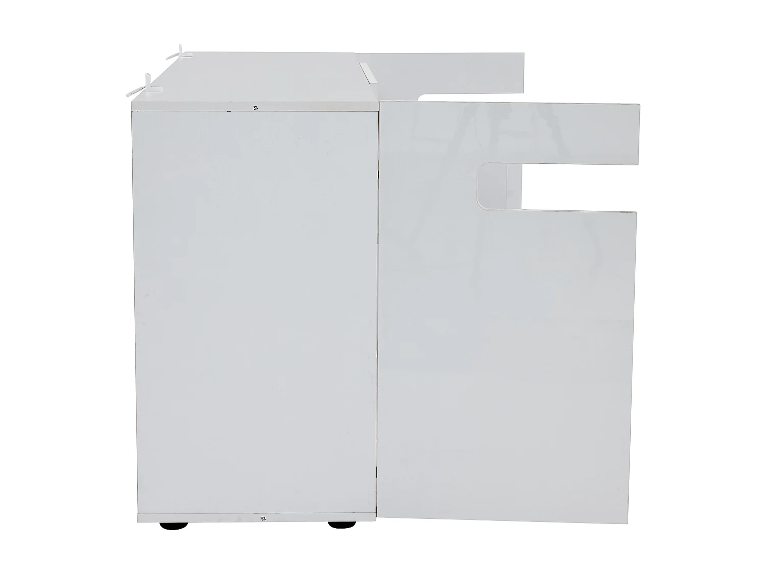 Buffet moderne 140x40x70cm avec 3 portes et tablette en verre, LED inclus, corps en blanc laqué