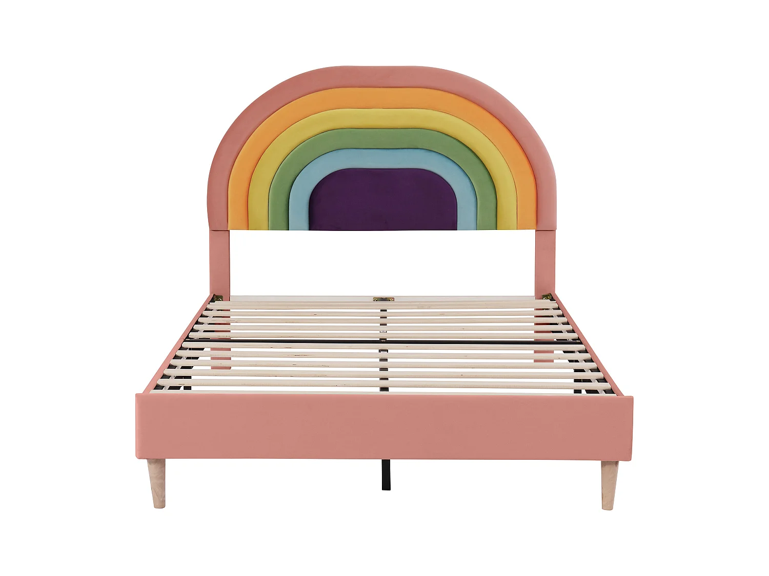 Lit enfant 140x200 cm - Lit simple avec sommier à lattes - Tête de lit réglable - velours rose