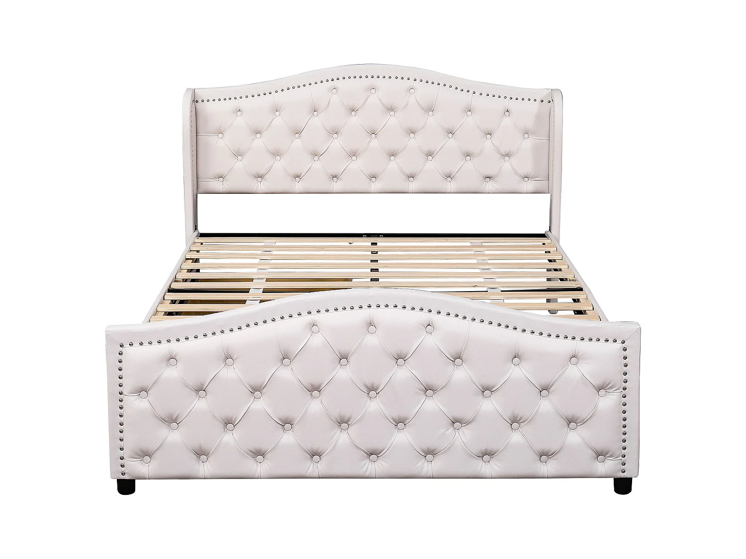 Lit adulte 160x200 cm - Lit double avec 2 tiroirs de rangement - sommier à lattes en bois - PU blanc