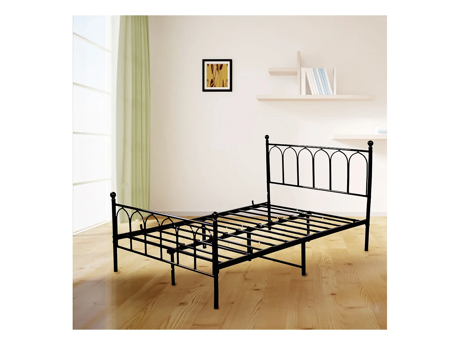 Lit enfant double 140x200cm, lit en métal noir, sans matelas