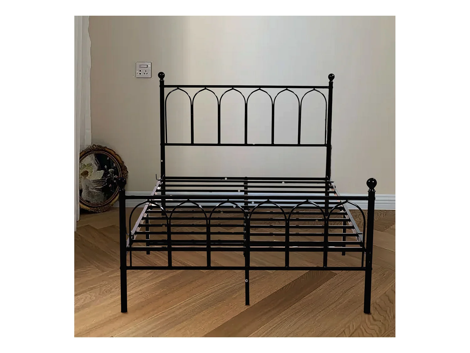 Lit enfant double 140x200cm, lit en métal noir, sans matelas