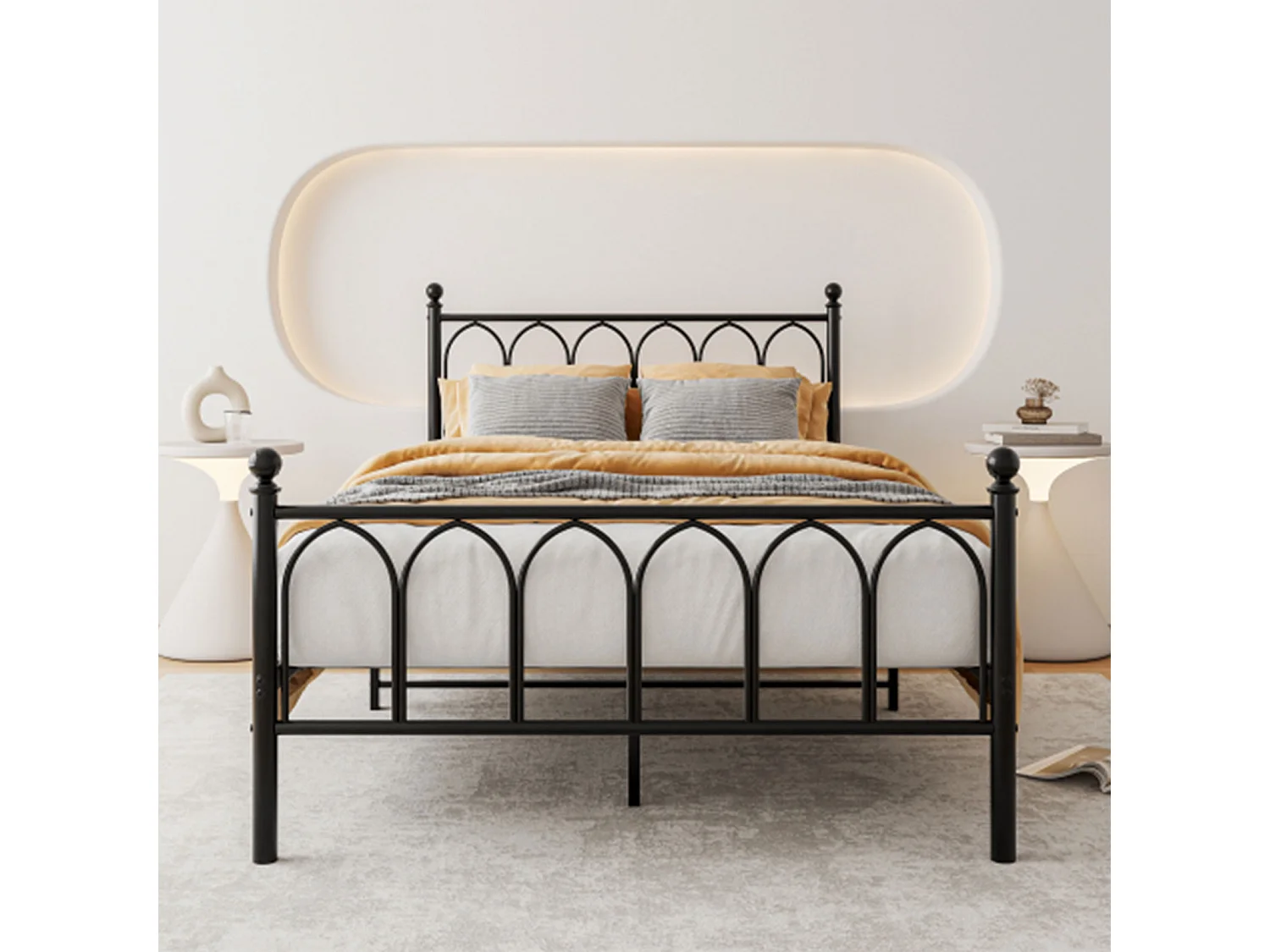 Lit enfant double 140x200cm, lit en métal noir, sans matelas