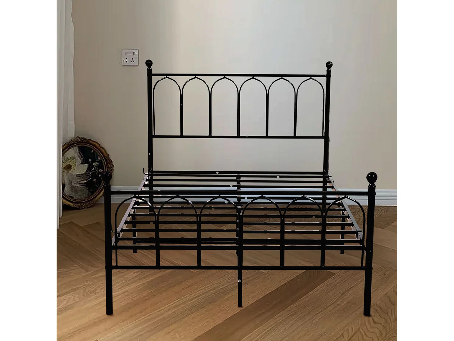 Lit enfant double 140x200cm, lit en métal noir, sans matelas