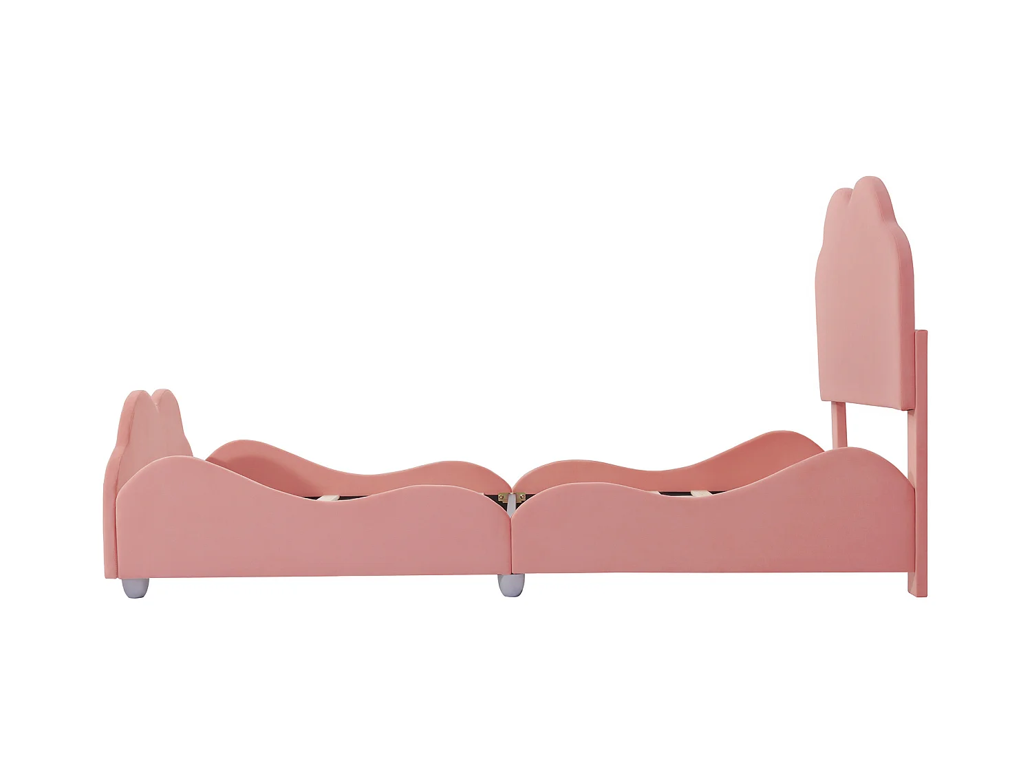 Lit enfant simple 90 X 200 cm rose en velours, avec tête de lit en forme de nuage, sans matelas