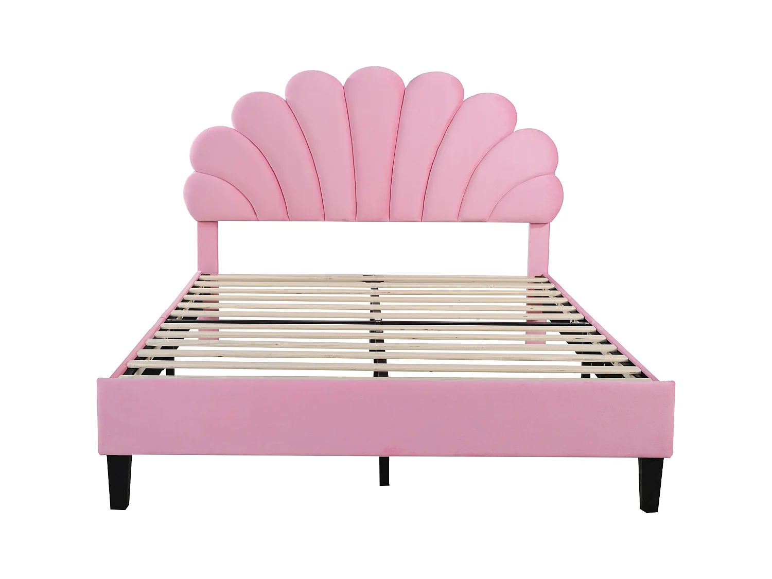 Lit adulte 140x200 cm - Lit double avec tête de lit en forme de fleur et sommier à lattes - velours rose