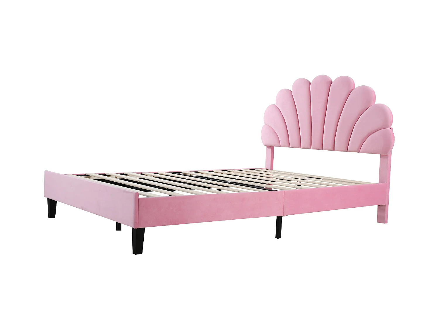 Lit adulte 140x200 cm - Lit double avec tête de lit en forme de fleur et sommier à lattes - velours rose