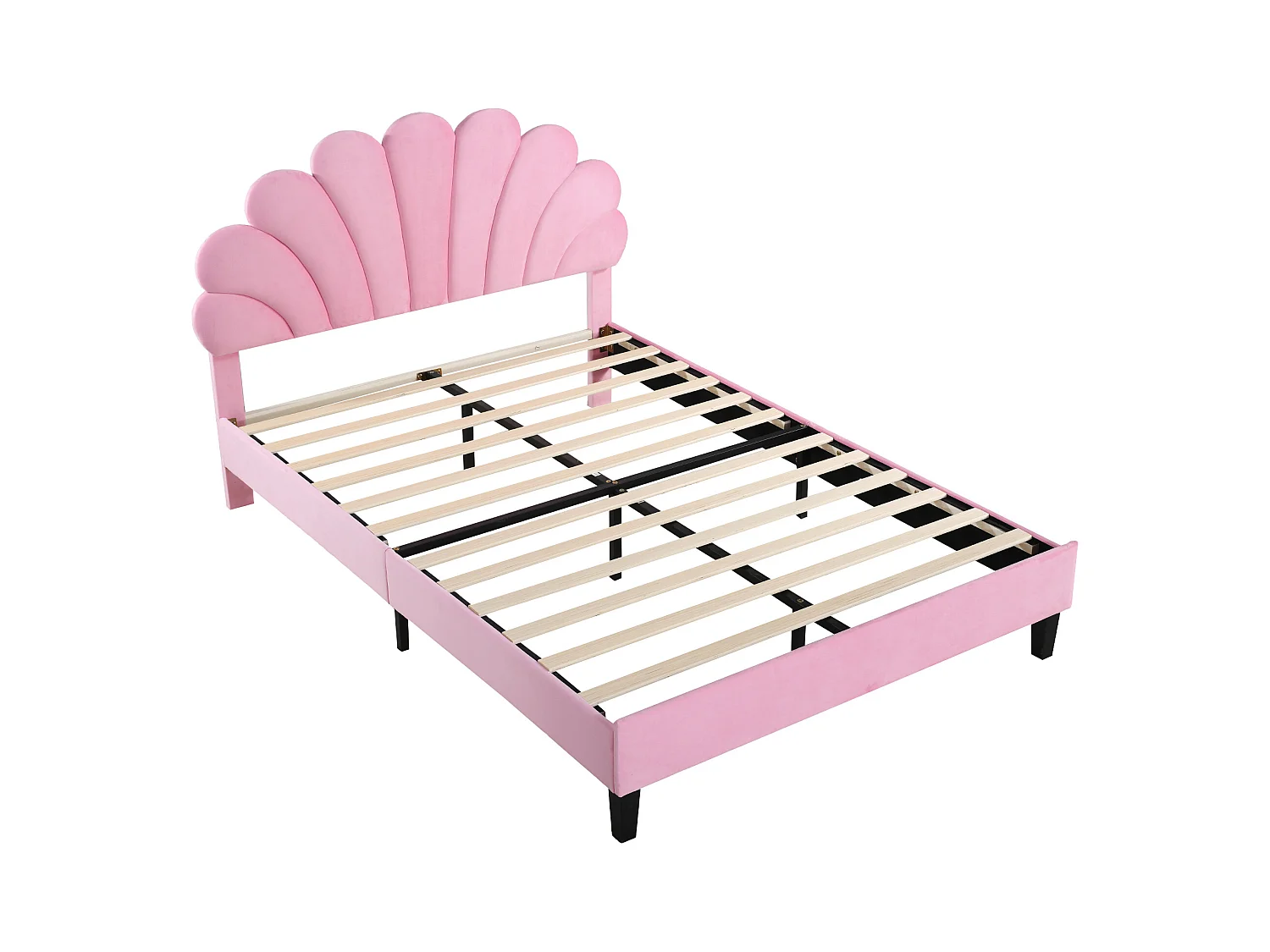 Lit adulte 140x200 cm - Lit double avec tête de lit en forme de fleur et sommier à lattes - velours rose