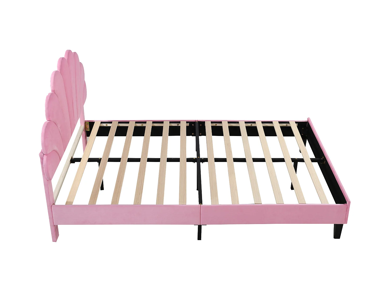 Lit adulte 140x200 cm - Lit double avec tête de lit en forme de fleur et sommier à lattes - velours rose