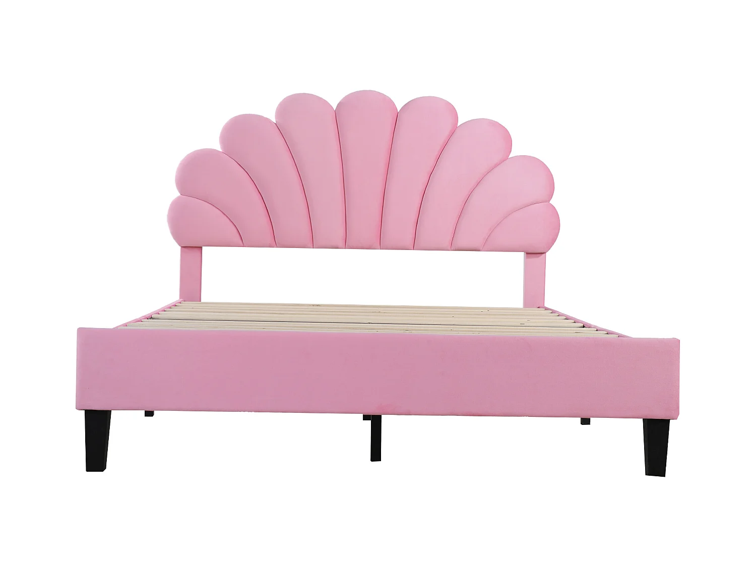 Lit adulte 140x200 cm - Lit double avec tête de lit en forme de fleur et sommier à lattes - velours rose