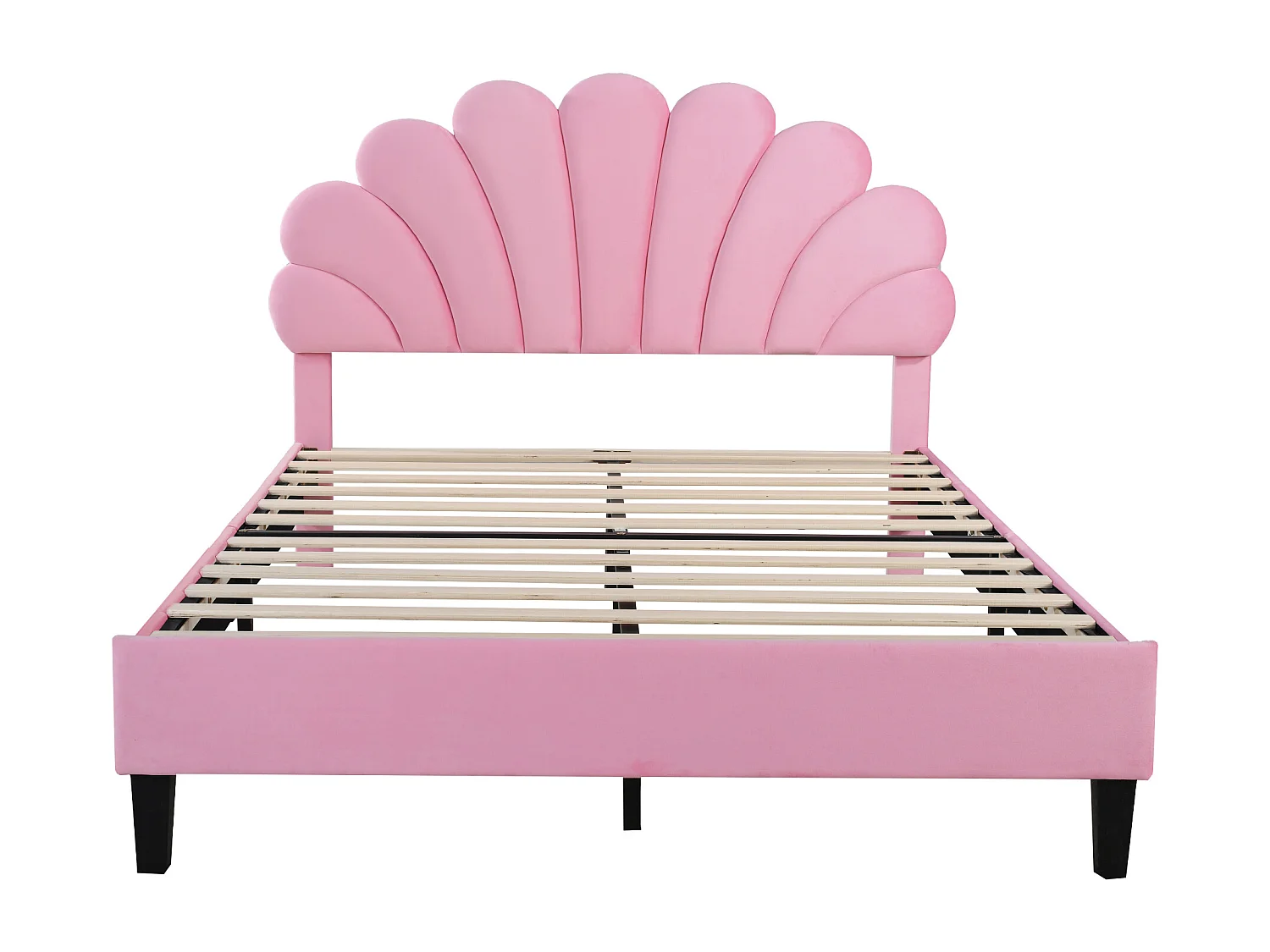 Volwassen bed 140x200 cm - Tweepersoonsbed met bloemvormig hoofdeinde en lattenbodem - roze fluweel