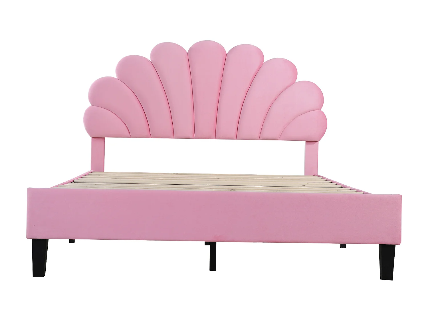Volwassen bed 140x200 cm - Tweepersoonsbed met bloemvormig hoofdeinde en lattenbodem - roze fluweel
