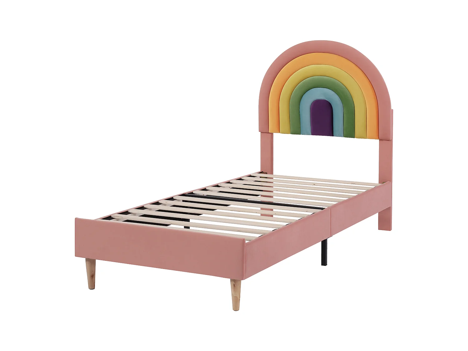 Lit enfant 90x200 cm - Lit ado avec sommier à lattes - Tête de lit réglable - velours rose