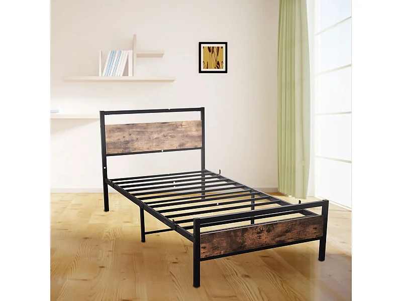 Lit enfant 90x200cm noir, lit à structure en fer, sans matelas