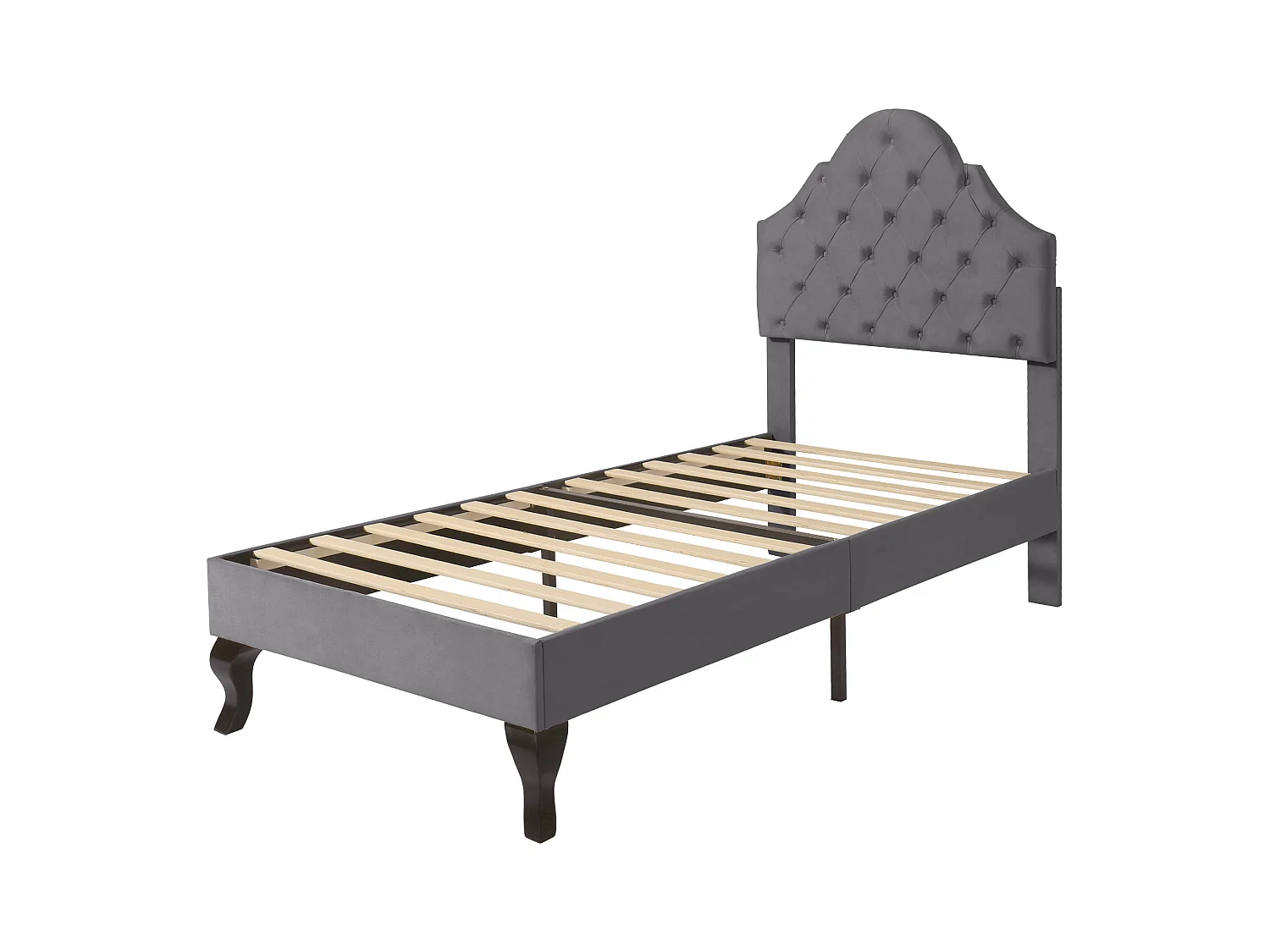 Lit ado 90x200 cm - Lit simple avec tête de lit réglable - Sommier à lattes bois - velours gris