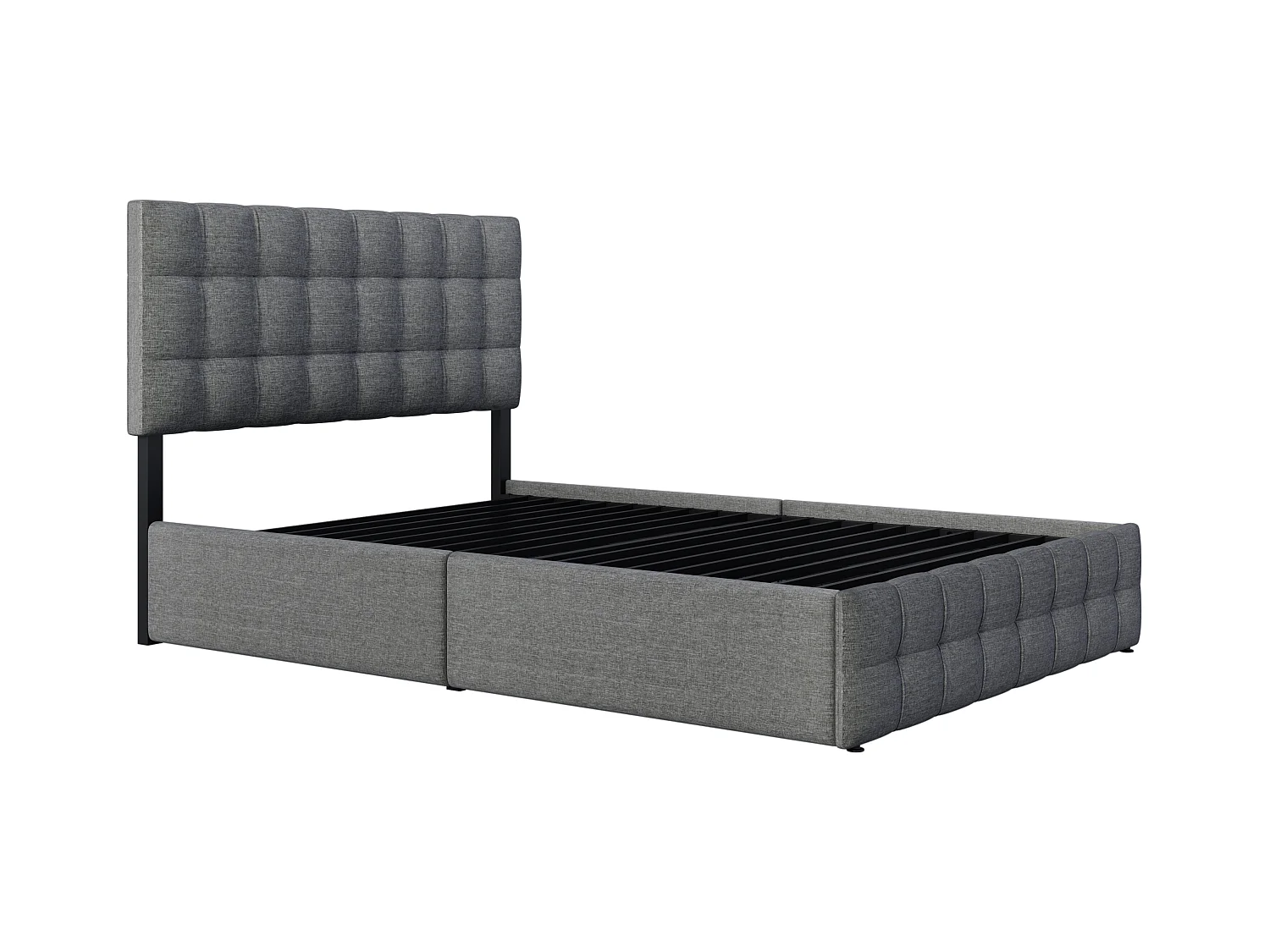 Lit adulte 140x200 cm - Lit double avec 4 tiroirs de rangement - Tête de lit réglable - Lin gris