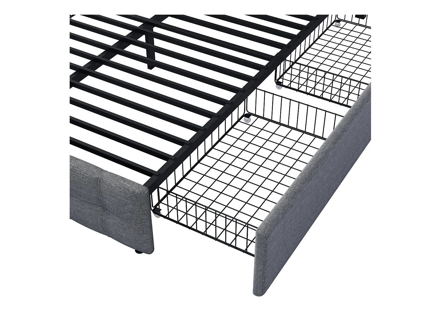 Lit adulte 140x200 cm - Lit double avec 4 tiroirs de rangement - Tête de lit réglable - Lin gris