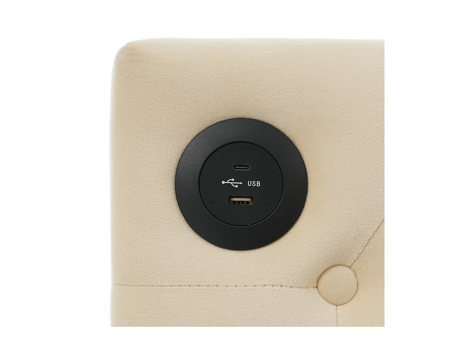 Letto imbottito 90x200 cm - Divano letto con 2 cassetti e ricarica USB - velluto beige - senza materasso