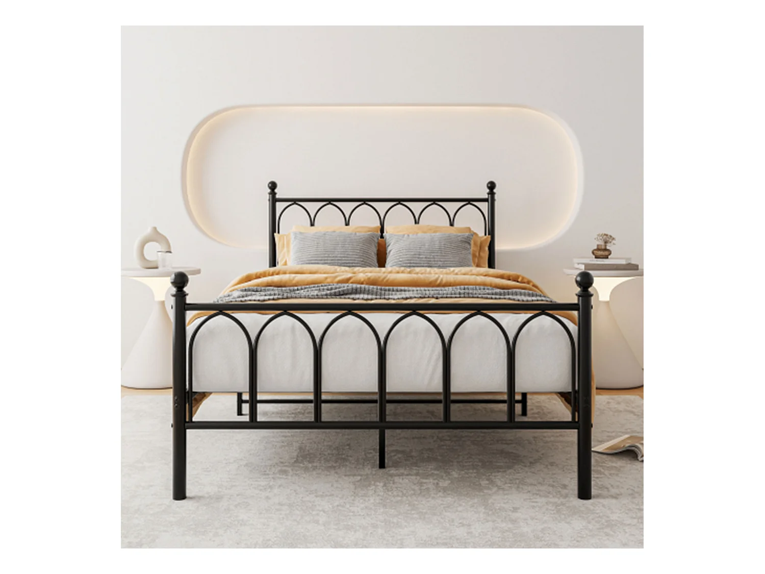 Lit enfant 140x190cm, lit en métal noir, sans matelas