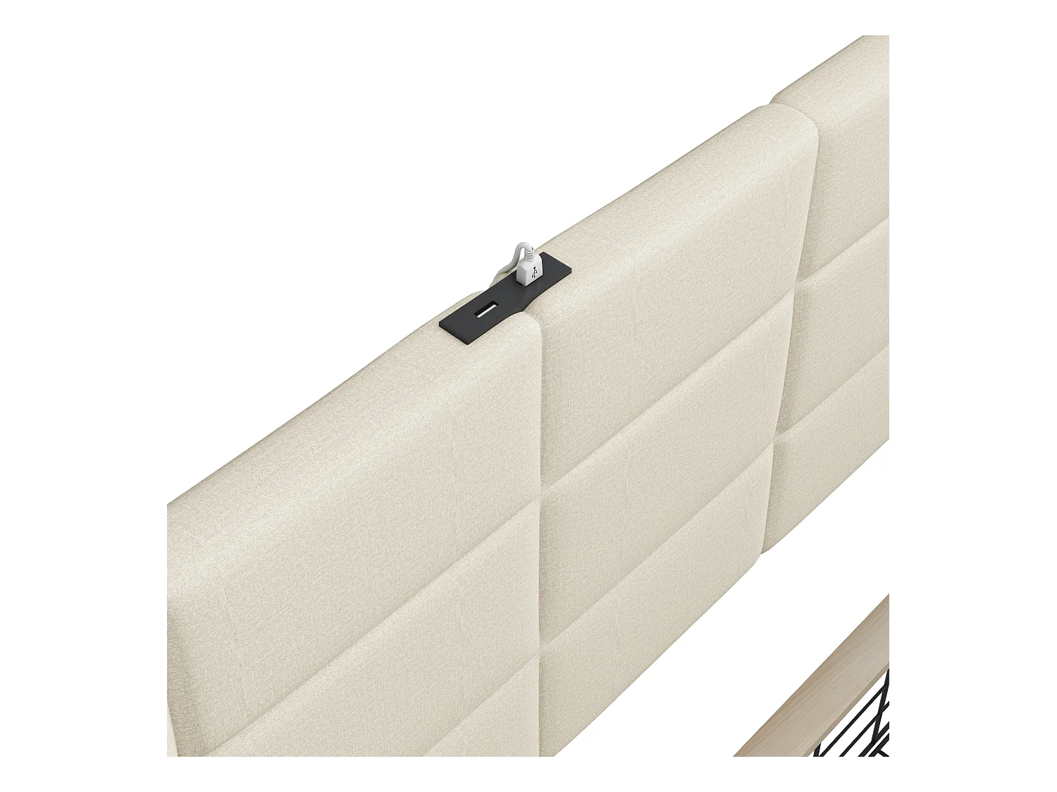 Lit adulte 140x200 cm - Lit double avec éclairage LED et prise de charge - 4 tiroirs - Lin beige