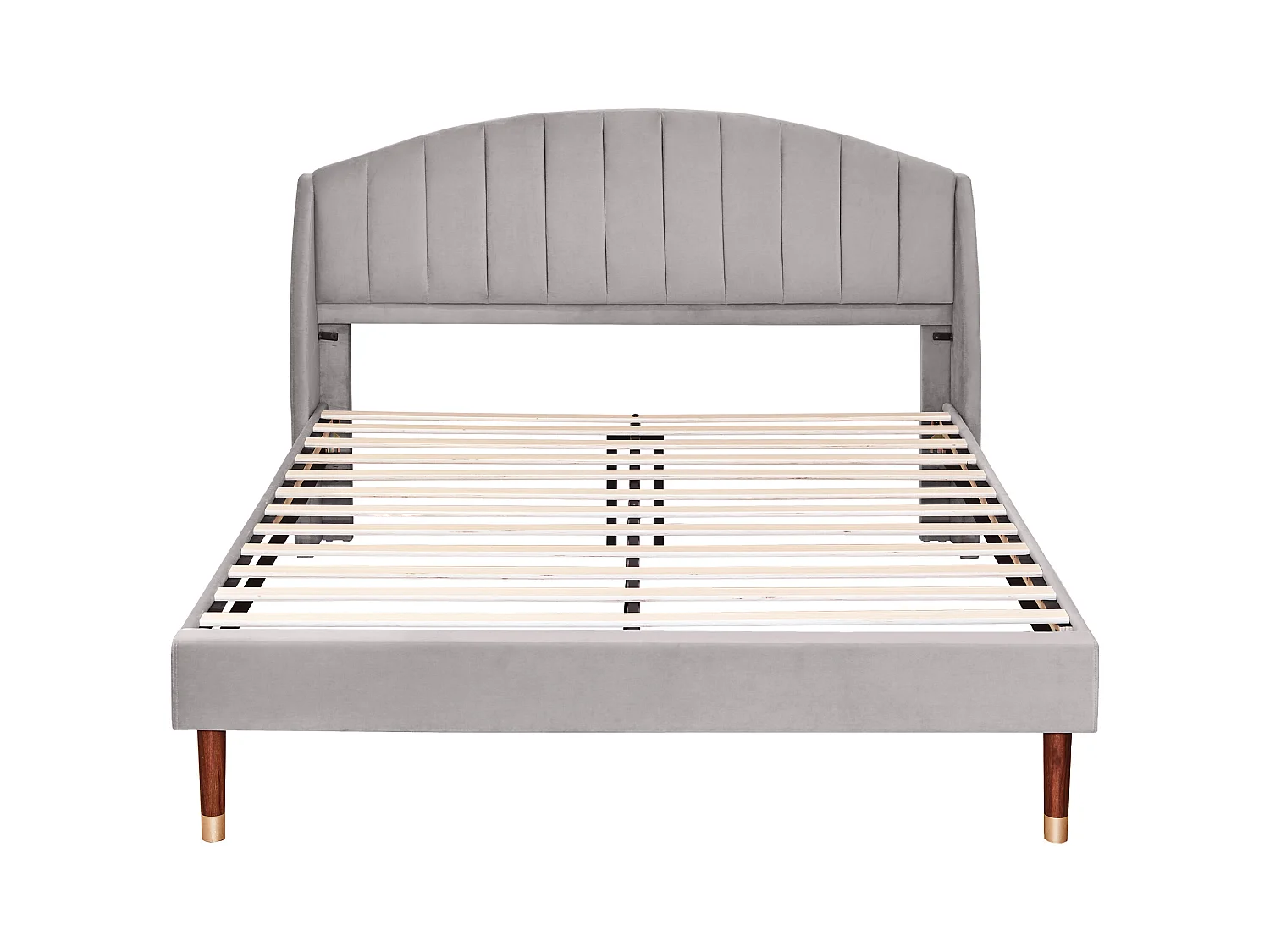 Lit adulte 160x200 cm - Lit double avec sommier à lattes et tête de lit - velours gris