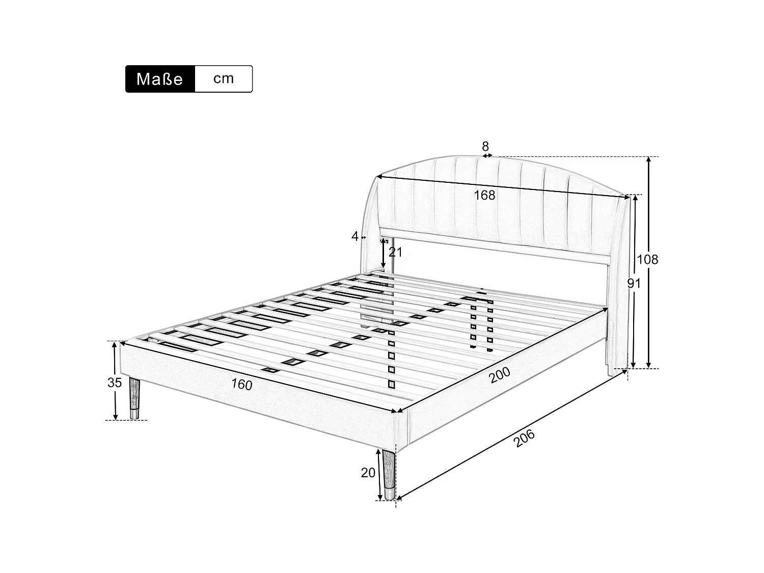 Lit adulte 160x200 cm - Lit double avec sommier à lattes et tête de lit - velours gris