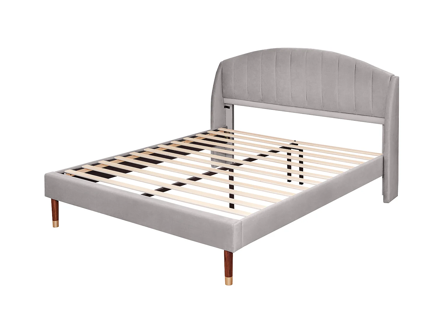 Lit adulte 160x200 cm - Lit double avec sommier à lattes et tête de lit - velours gris