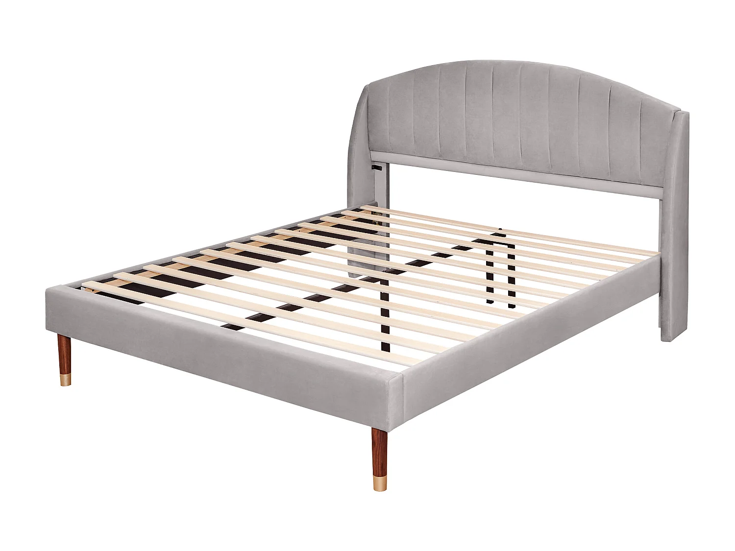 Lit adulte 160x200 cm - Lit double avec sommier à lattes et tête de lit - velours gris