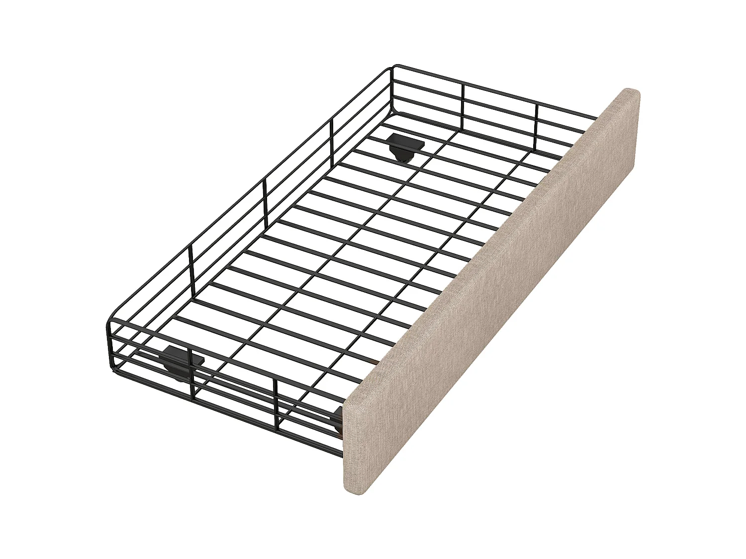 lit simple adulte 90x200cm, en lin beige foncé, avec 2tiroirs, tête de lit Capitonné, sans matelas