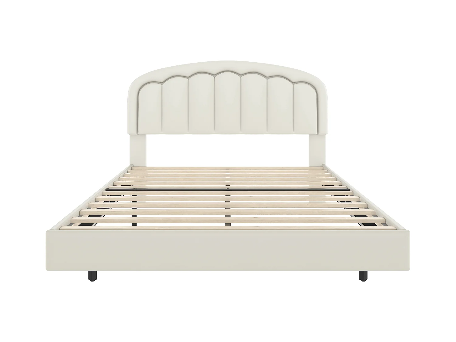 Lit double 140x200 cm - Lit enfant avec éclairage LED et tête de lit en forme de pétale - PU blanc - matelas non inclus