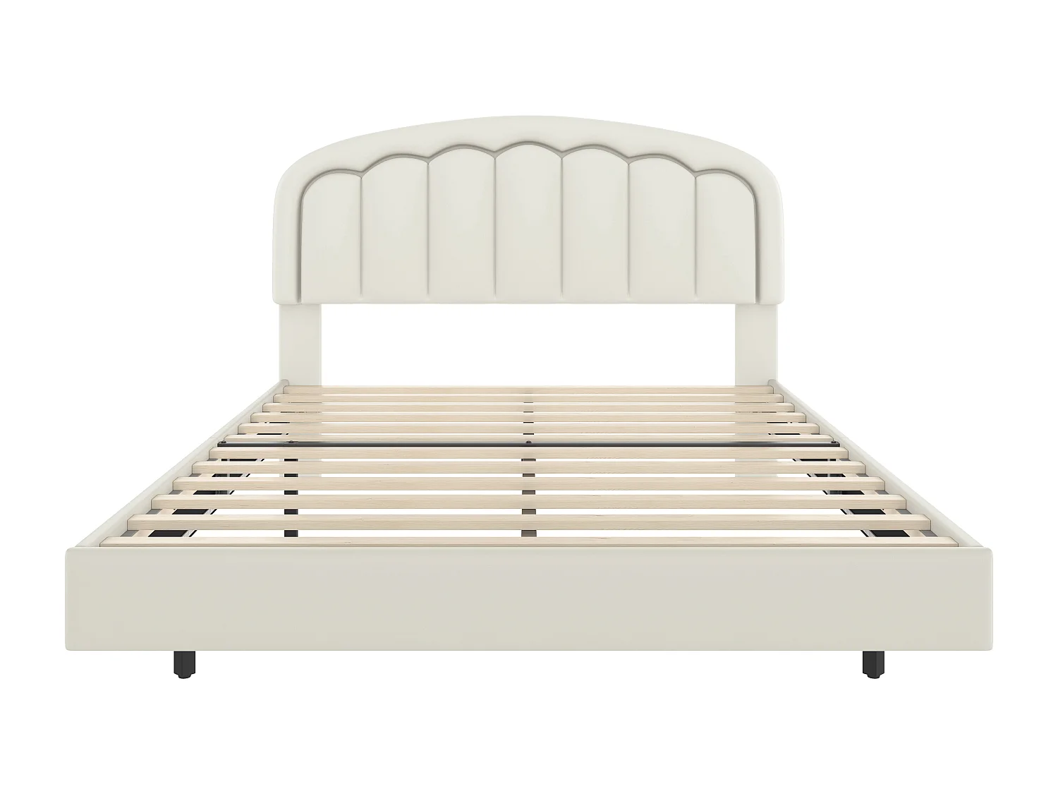 Tweepersoonsbed 140x200 cm - Kinderbed met LED-verlichting en bloemblaadjesvormig hoofdeinde - Wit PU