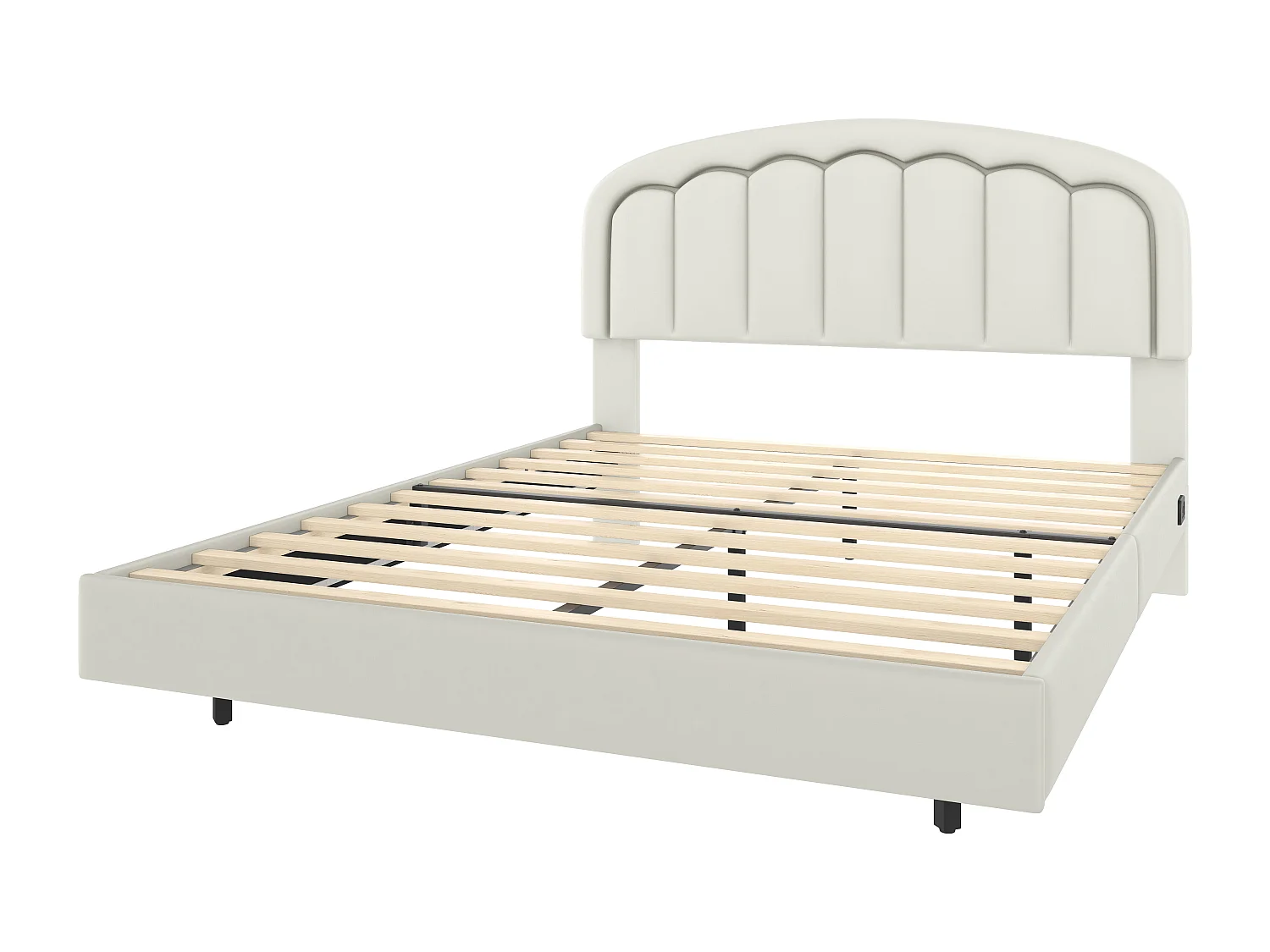 Tweepersoonsbed 140x200 cm - Kinderbed met LED-verlichting en bloemblaadjesvormig hoofdeinde - Wit PU