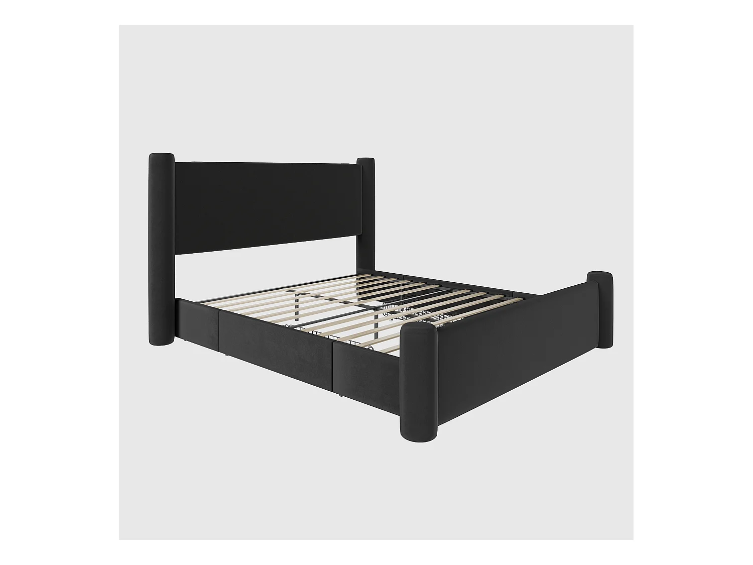 Lit double 140x200 cm - Lit adulte avec chargeur USB et 2 tiroirs - pieds cylindriques - velours noir