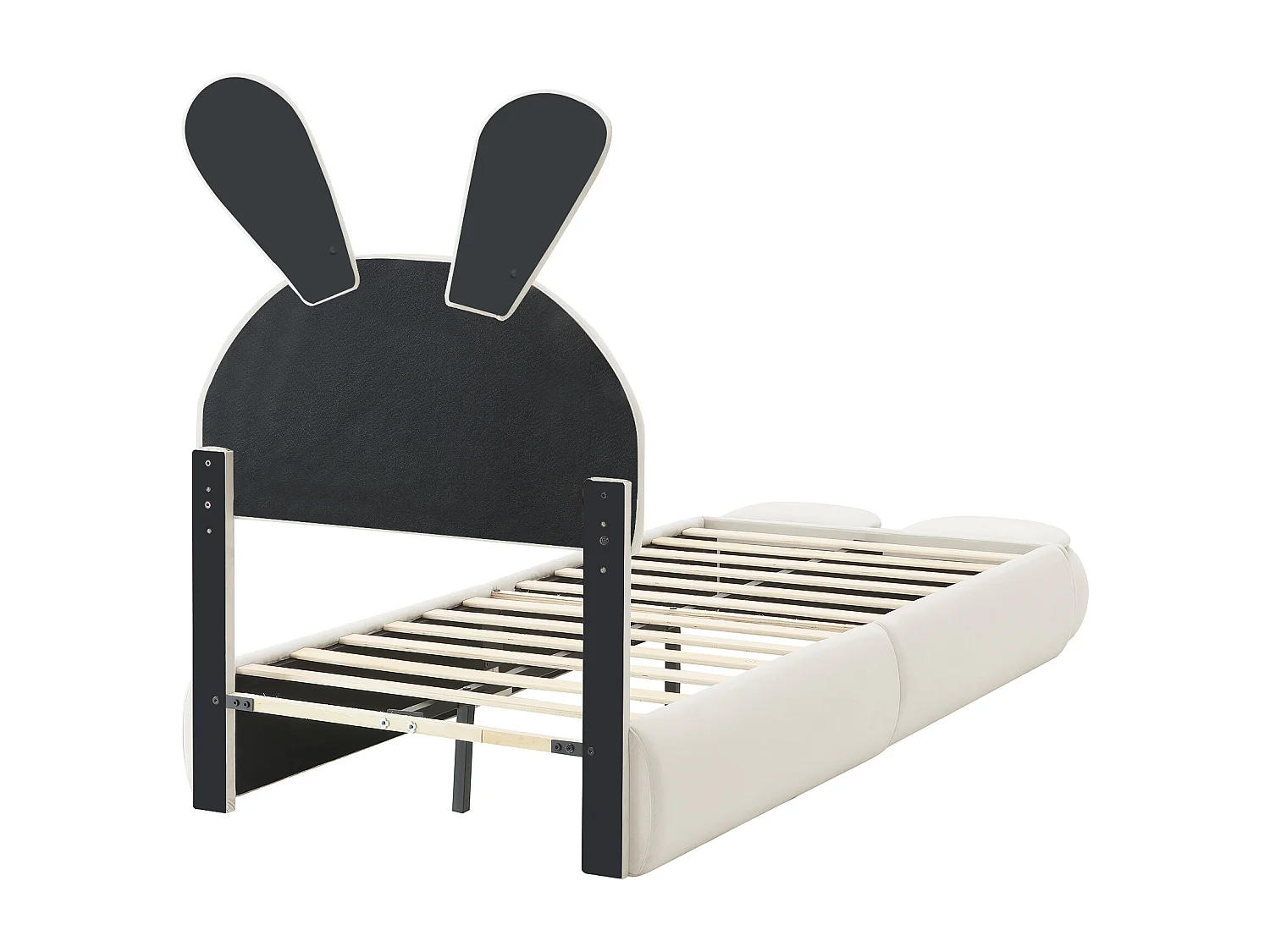 Lit enfant 90x200cm beige en velours avec LED, rangements ludiques, sans matelas