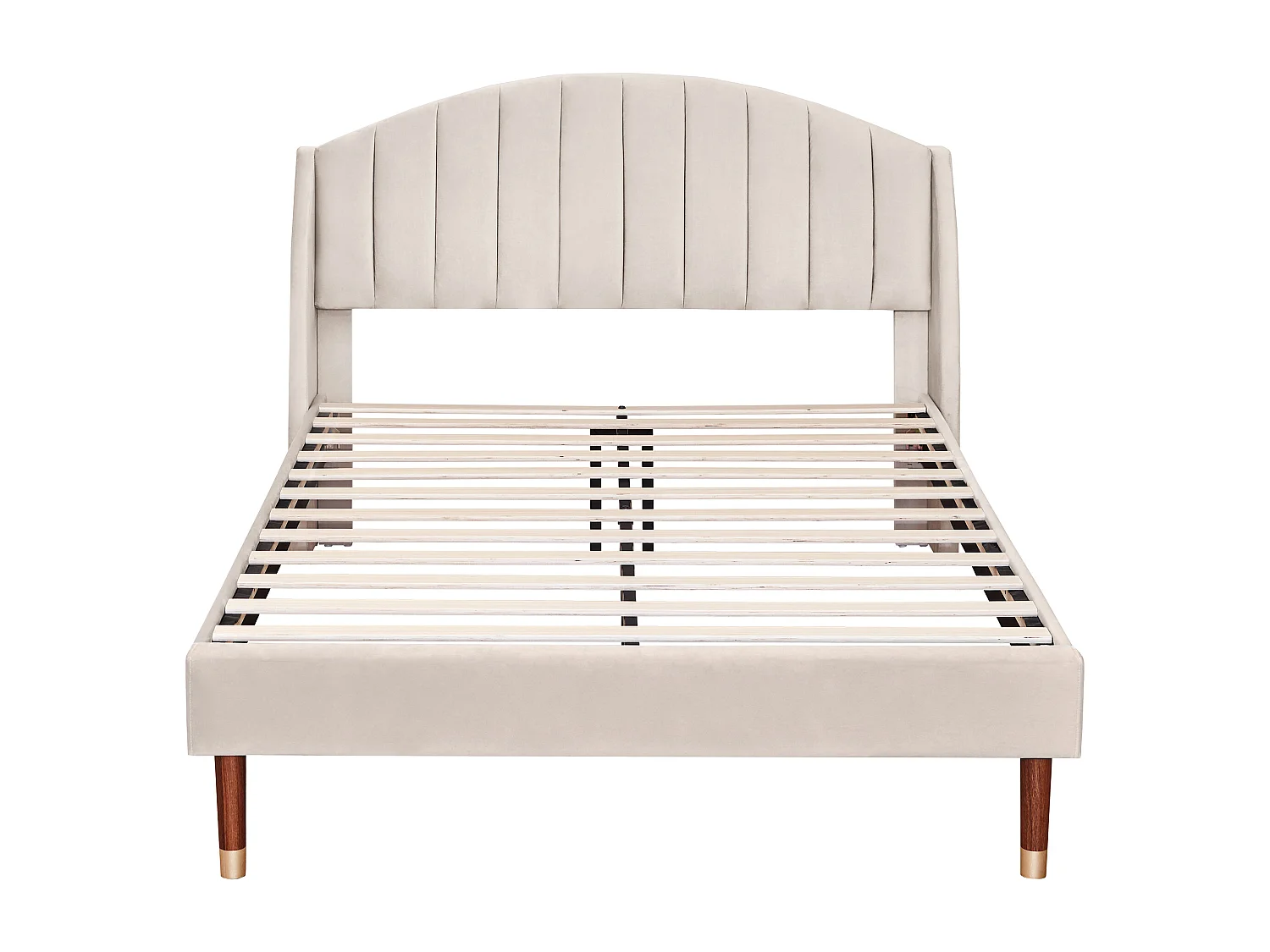 Lit double 140x200 cm - Lit adulte avec tête de lit et sommier à lattes en bois - velours beige
